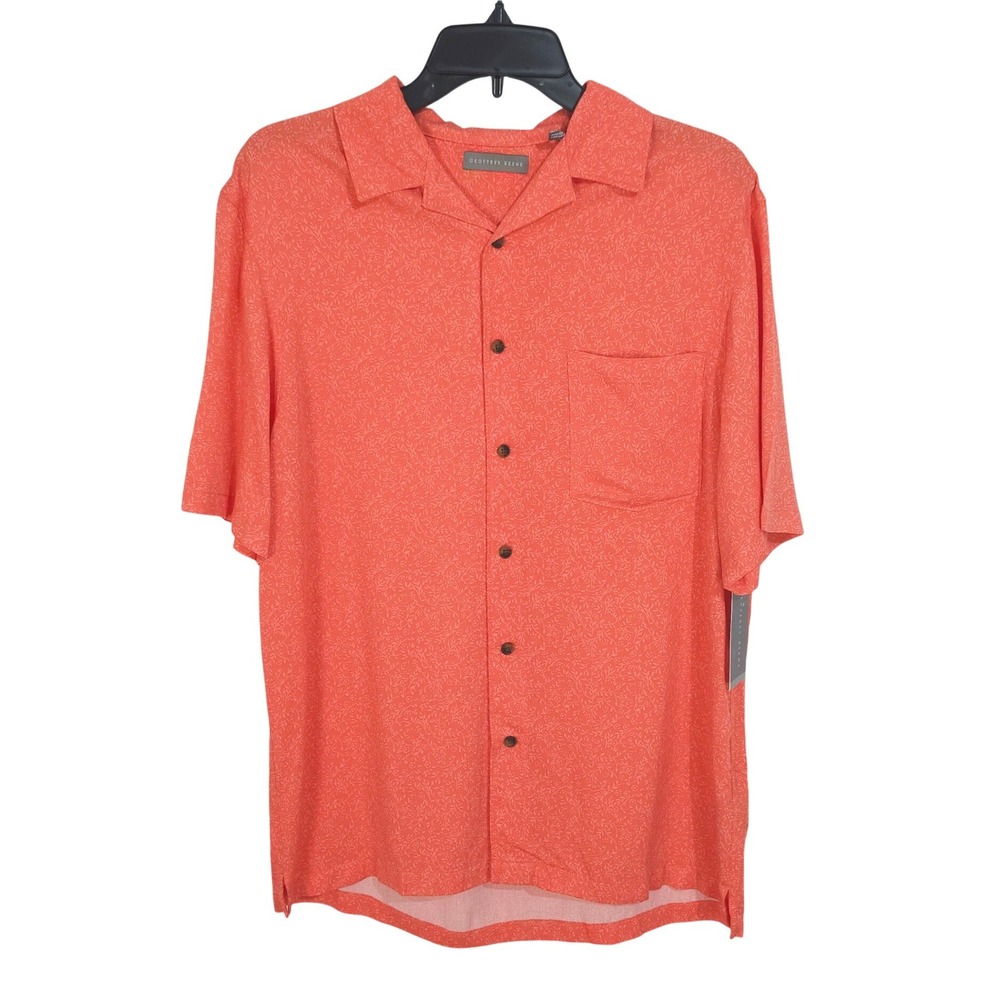 NEW Geoffrey Beene Short Sleeve Camp Shirt Men Medium Coral Ditzy Floral Viscose